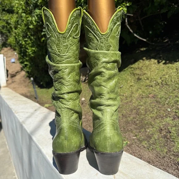 Steve Madden Saddle Green Leather Slouchy Western Cowboy Boots Womens 9B Brazil - Picture 4 of 13